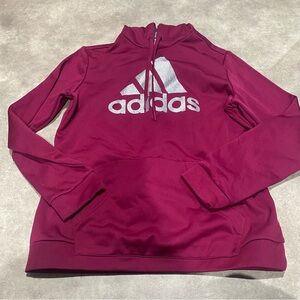 Women’s Adidas Burgundy Pullover Hoodie Glitter Silver Logo NWOT Sz Large
